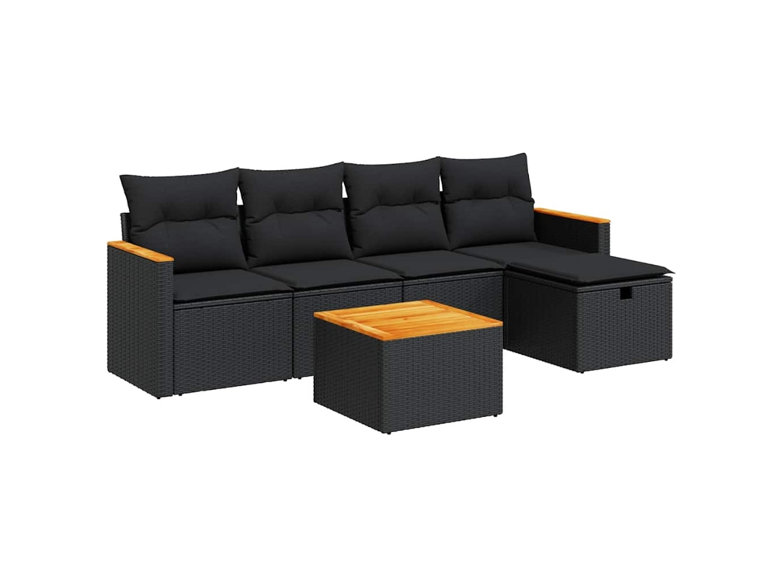 Conjunto de 6 Sofás de Jardim com Almofadões Vime Pe Preto MAISON EXCLUSIVE (N/A)