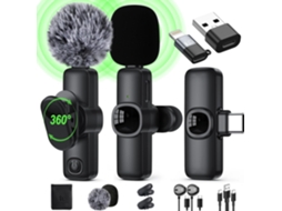 Microfone De Lapela Sem Fio Modelo Mais Recente 2025 Para Iphone/ Telefone Android/ Laptop/ Pc, Encaixe Ajustável 360° Com Alcance 30 M Aquaforge