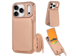 Vietao Capa Carteira Para Celular Com Textura De Lichia Em Pu E Cordão Para Iphone 17 Pro