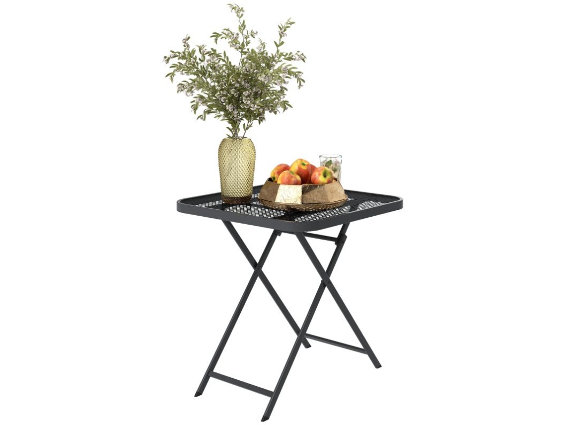 Mesa De Jardim Dobrável 70 X 70 Cm, Mesa De Varanda Resistente Às Intempéries, Mesa Dobrável Com Design Vazado, Quadrada, Preta