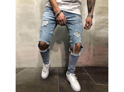 2026 pantalones Vaqueros Skinny Ripped para Hombre Con Roturas Y Deshilachados Talla S 3xl 2xl Azul Claro