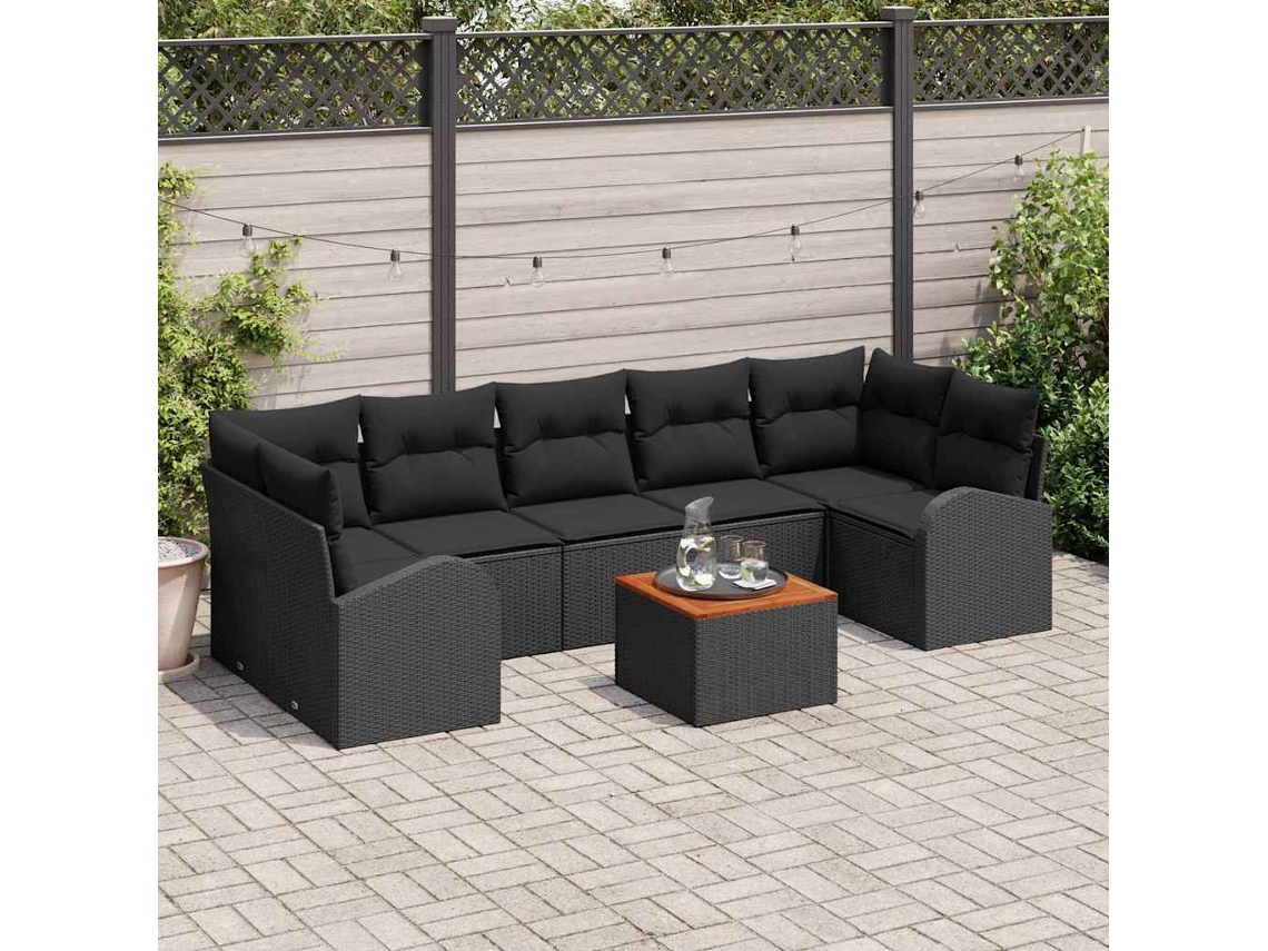 Vidaxl Conjunto De Sofá De Jardim 8 Unid. Preto Vime Pe