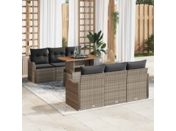 Vidaxl Conjunto De Sofá De Jardim 7 Unid. Cinzeto Rattan Sintético