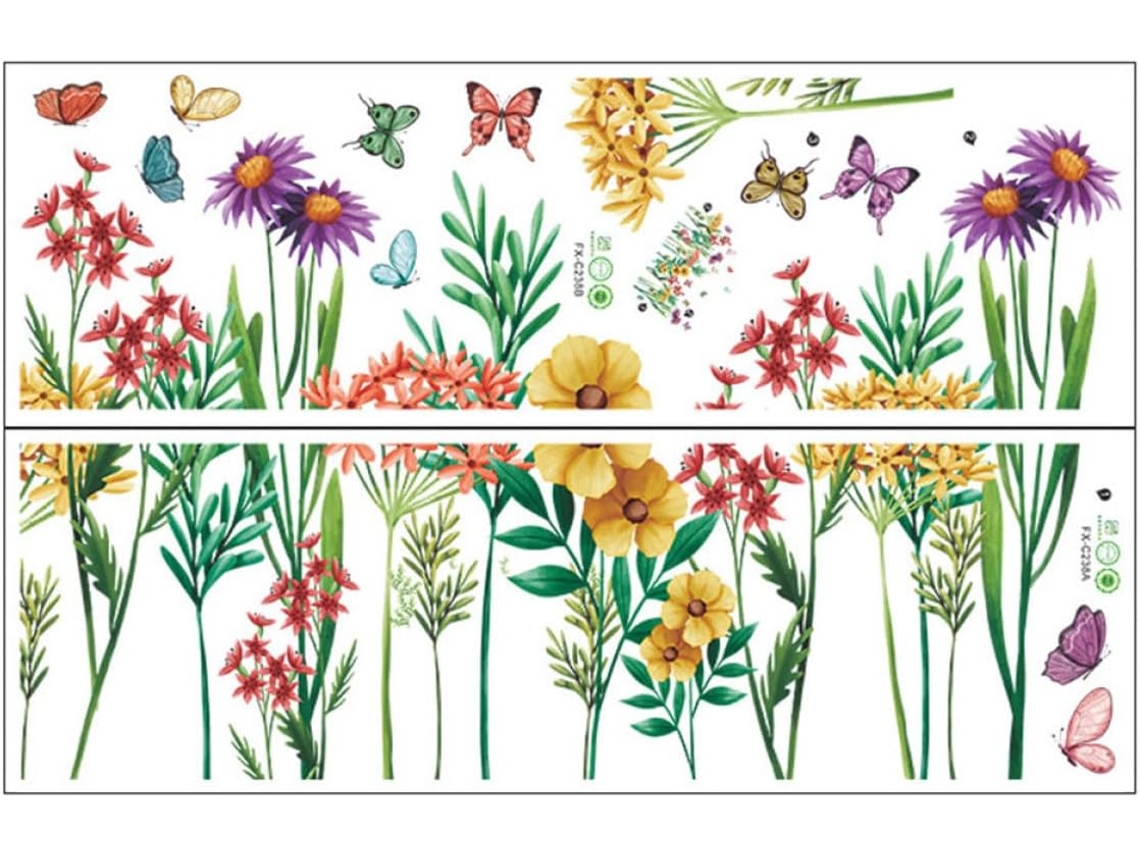 De 2 Adesivos De Parede Decorativos Em Pvc, 30x90 Cm, Com Desenhos De Plantas Verdes, Flores E Insetos Voadores, Para Gokoco