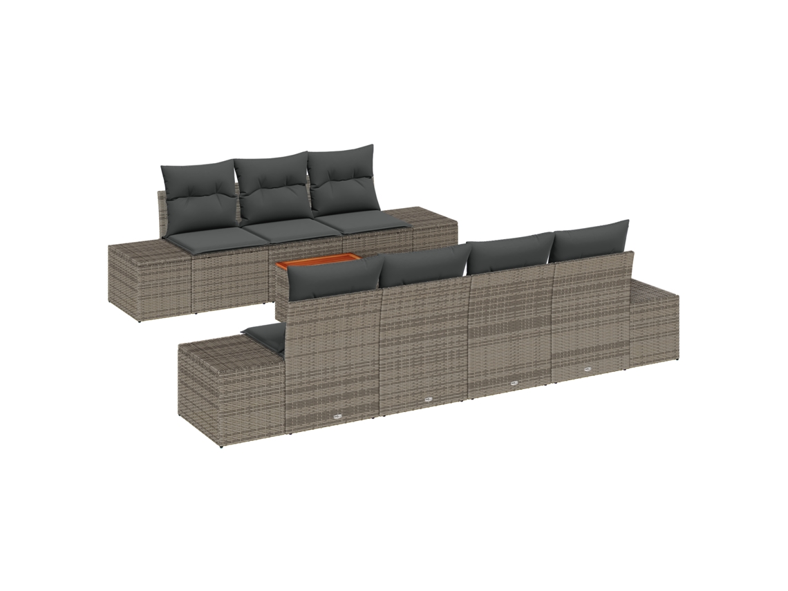 Conjunto 8 Sofá De Jardim Vidaxl Cinzento Vime Pe (294 X 62 X 69 Cm)