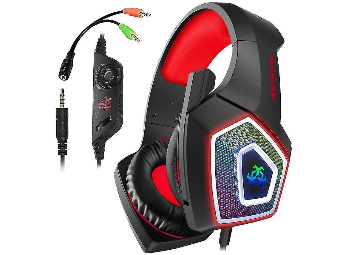Auscultadores SPGUARD Spguard para Jogos com fio luminoso colorido Subwoofer Vermelho Preto