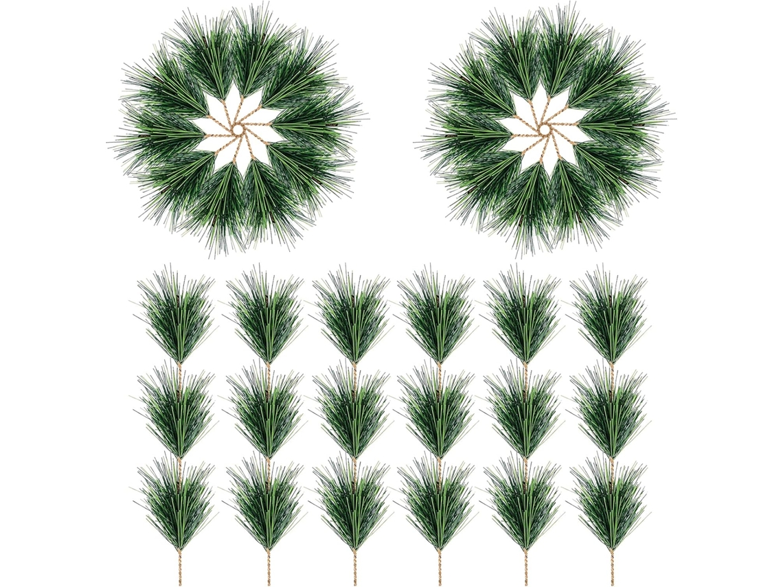 30 Unidades de Galhos Artificiais Pinha Verde, Pequenos Ramos de Pinheiro BRILVIBERA