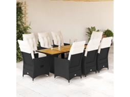 Vidaxl 9 Pcs Conjunto De Jantar P/ Jardim C/ Almofadões Vime Pe Preto