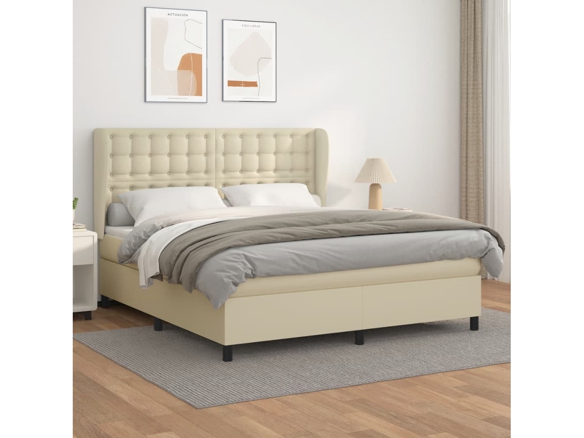 SYFAX™ Cama com Molas/colchão 180x200 Cm Couro Artificial Cor Creme