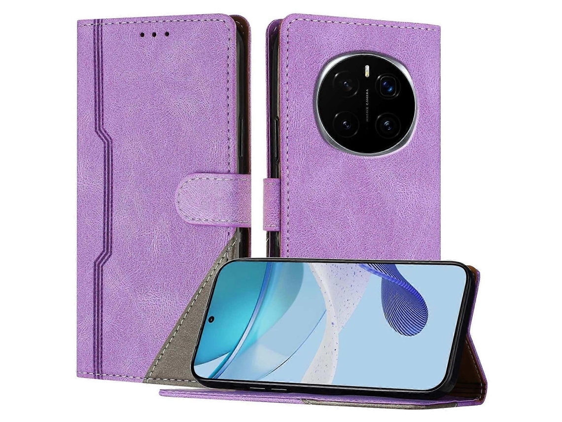 Capa De Couro Com Estampa Triangular E Suporte Tipo Carteira Para Honor Magic7 Pro 5g, À Prova De Choque