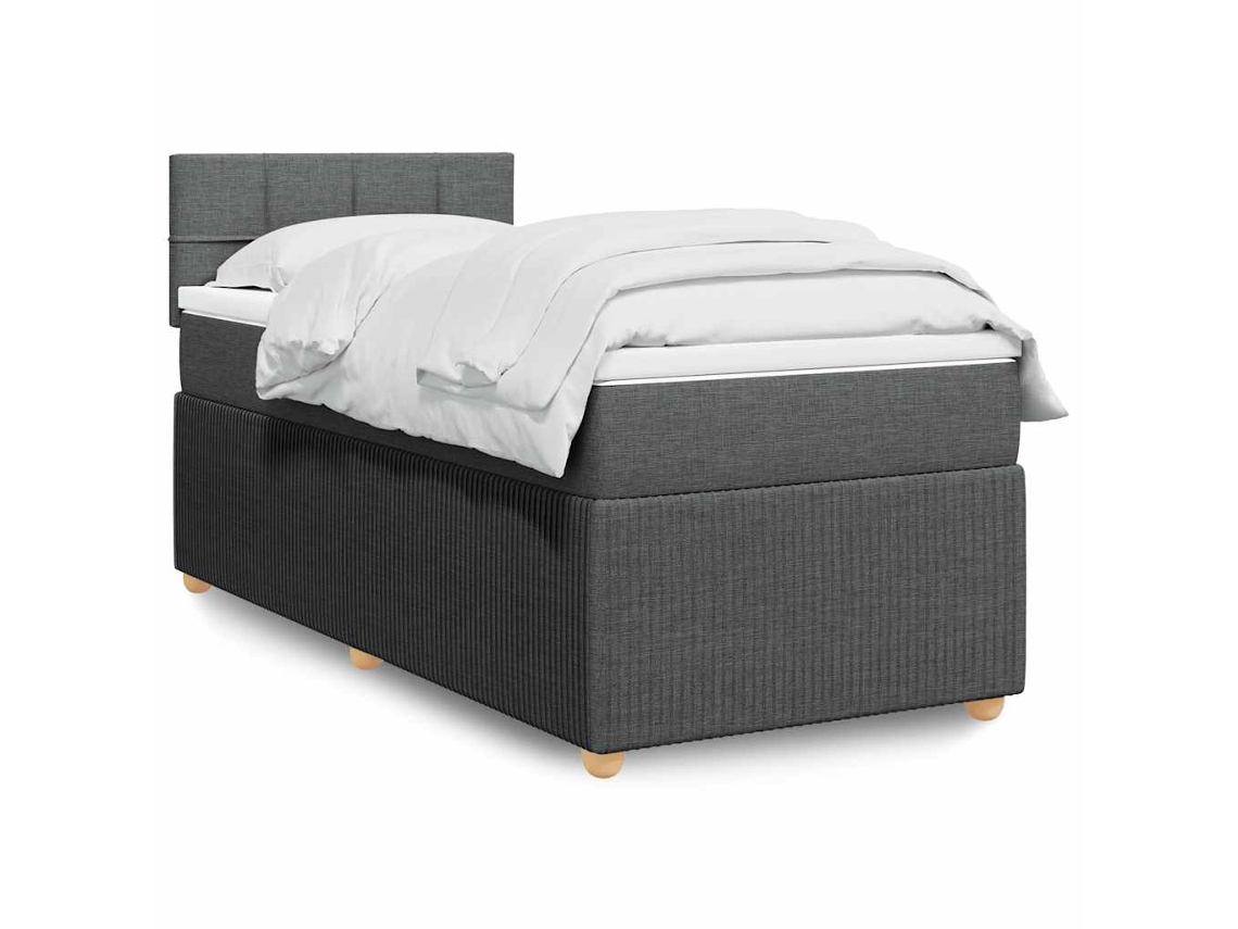 Cama Com Molas/colchão 90x190 Cm Tecido Cinza-escuro