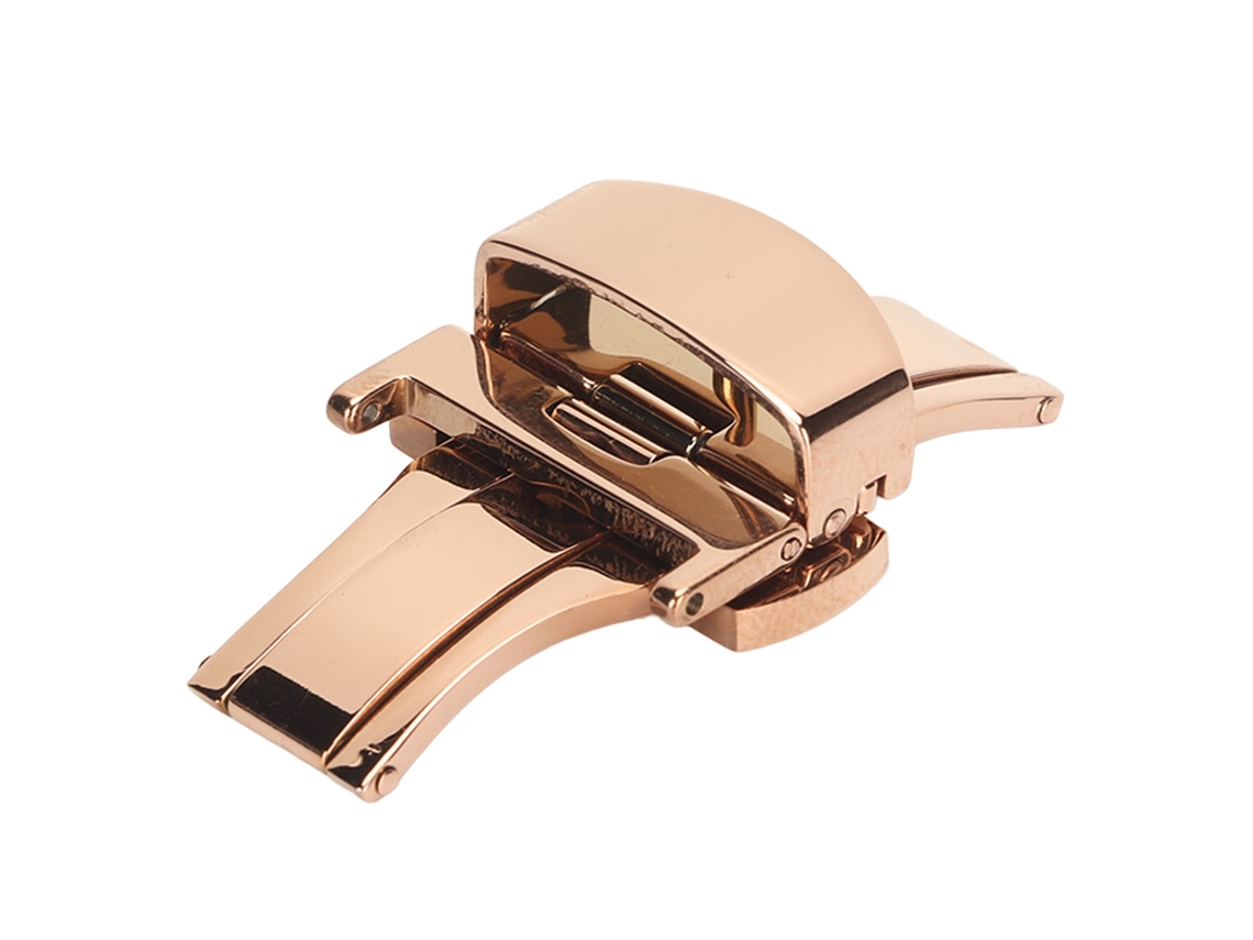 Fecho Borboleta Aço Inoxidável Ouro Rosa para Pulseira de Relógio 18mm Universal