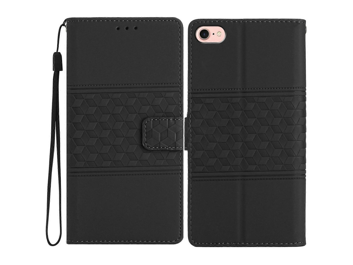 Capa De Couro Com Padrão Losango Para Iphone 16e, Capa Flip Horizontal Preta