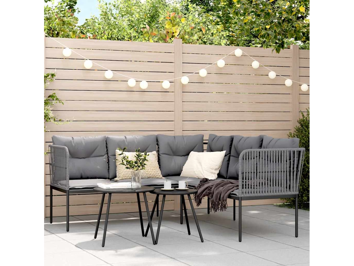 Vidaxl Conjunto De Sofás De Jardim C/ Almofadões Aço/textilene Preto