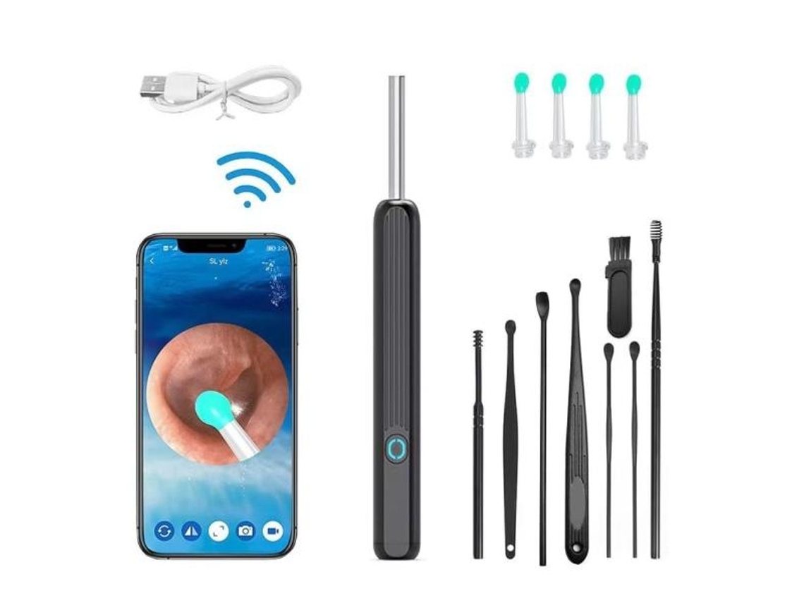 Limpador De Ouvidos, Câmera Auricular Sem Fio Hd, Preto, 8 Peças