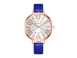 Relógio Analógico Feminino de Couro Pu Slim Simples com Movimento de Quartzo (azul)