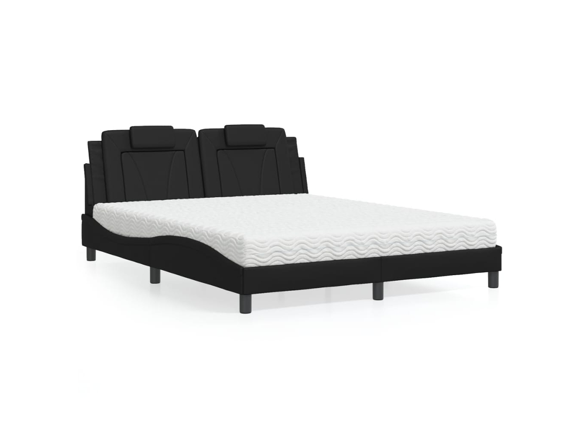 Cama Com Colchão 160x200 Cm Couro Artificial Preto