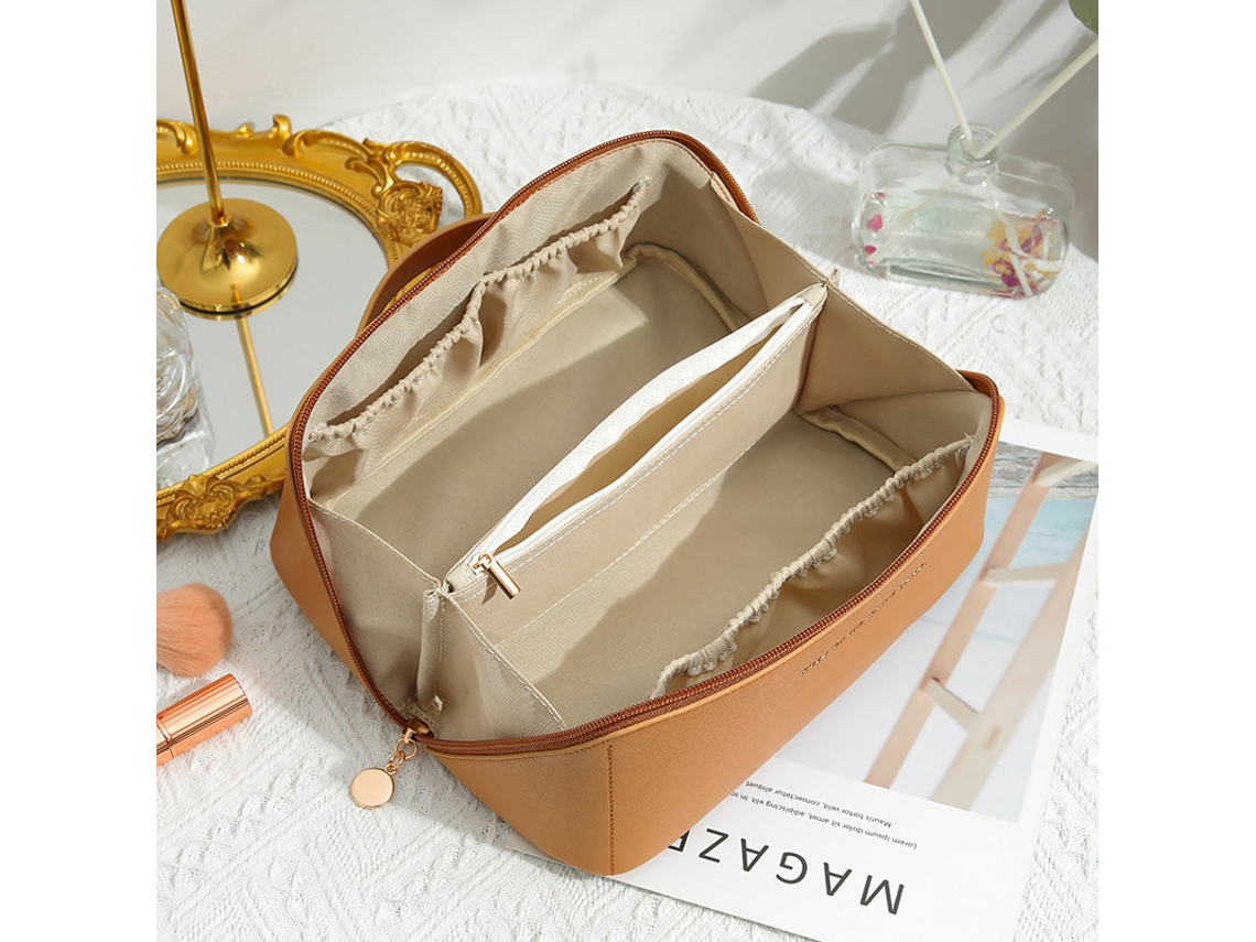 Nécessaire de Grande Capacidade para Mulher, de Pele Sintética Impermeável, com Abertura Plana e Design Portátil, Ideal para Viajar. ZYBLSSBB