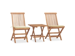 Vidaxl 3 Pcs Conj. Jantar Dobrável Exterior C/ Almofadão Teca Maciça