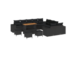 Conjunto 14 Conjunto De Sofá De Jardim Vidaxl Preto Vime Pe (110 X 55 X 71 Cm)