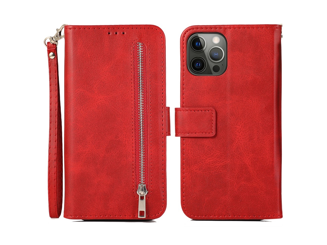 Capa Textura Bezerro Para Iphone 15 Pro Max Pele Sintética Com Porta-cartões Vermelho