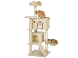 Arranhador para Gatos com Múltiplas Plataformas Cama 2 Cavernas Rede Escada Postes de Sisal 48x48x140 Cm Bege Ge