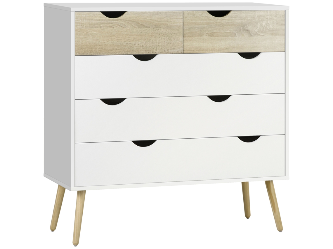 Cômoda 5 Gavetas Estilo Escandinavo Branco Carvalho