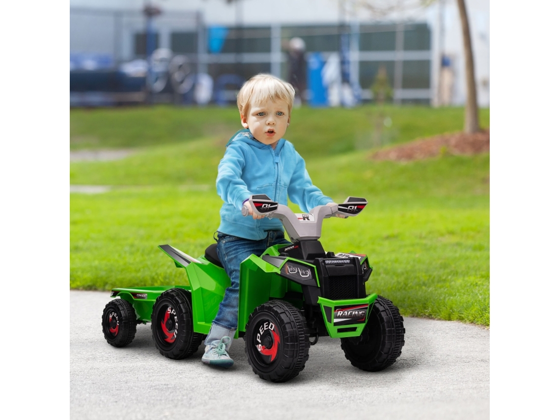 Quad Recarregável Infantil, 2,5 Km/h, Reboque, Autonomia 50 Min, Crianças 1,5-3 Anos, Verde