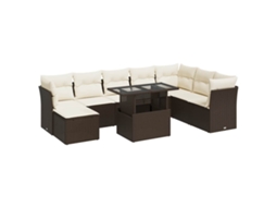 Conjunto de 9 Sofás para Jardim com Almofadões Vime Pe Castanho MAISON EXCLUSIVE