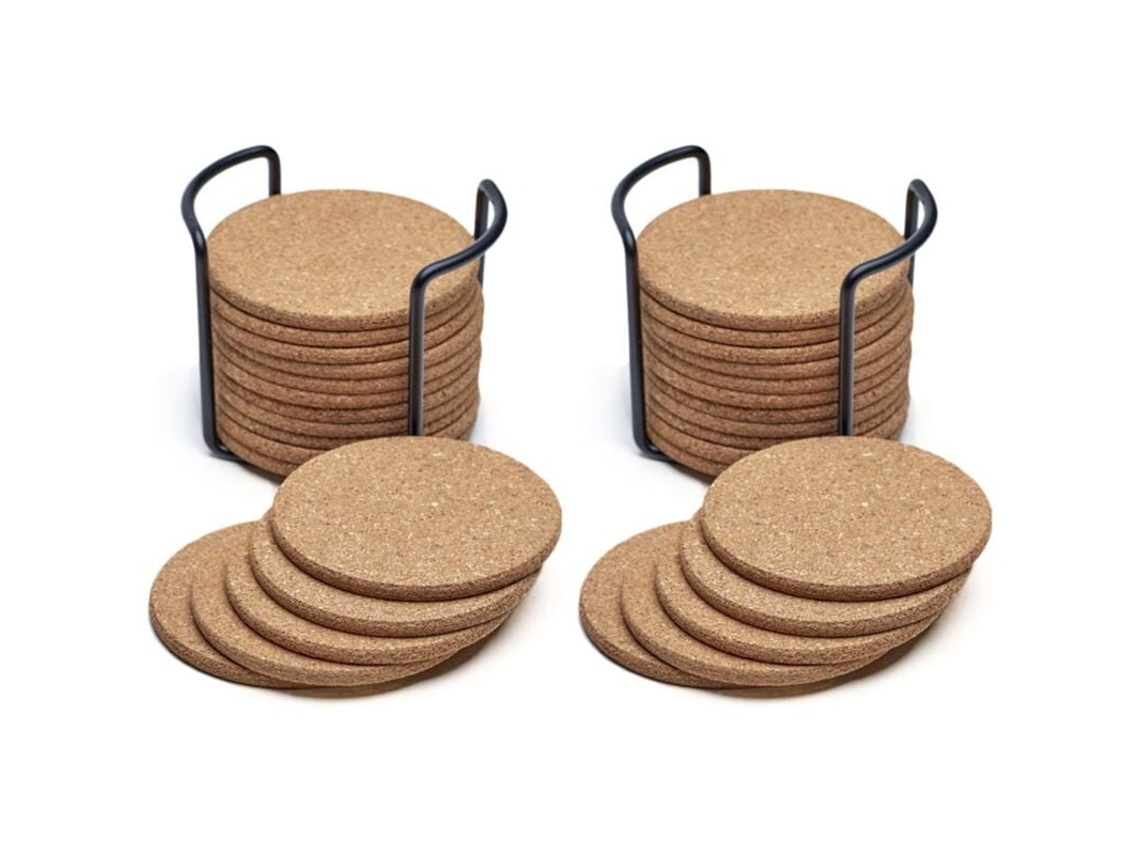 Porta Copos De Cortiça Natural Com 32 Suportes Redondos De Metal Slowmoose