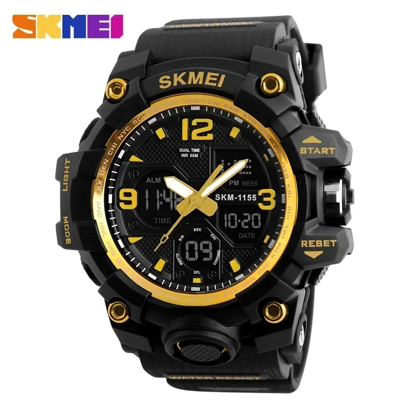 Relógio de Pulso Masculino Esportivo Militar Digital , Resistente À Água Até 5 Bar, com Visor Duplo. MDUG (dourado)