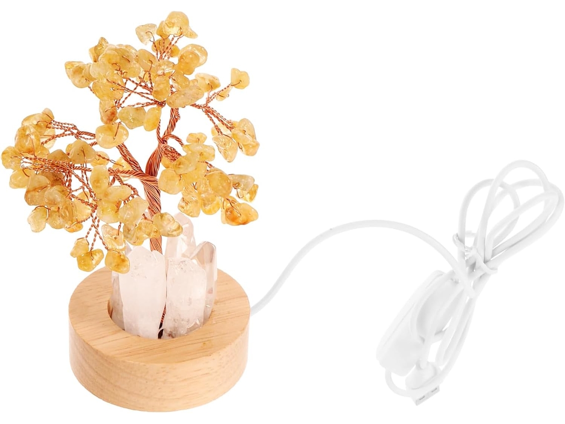 Abajur de mesa Toyvian em cristal natural amarelo, luz noturna para quarto, decoração em Madeira, luz ambiente para
