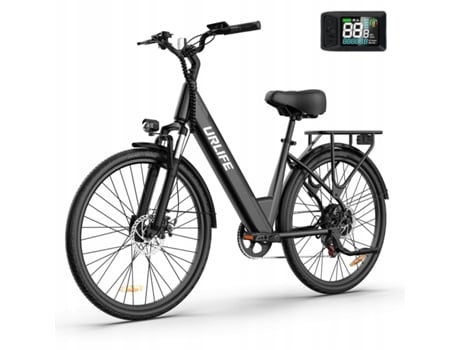 Bicicleta elétrica urbana Urlife E26 de 26 polegadas com quadro facilmente removível, bateria removível e motor de 13A e 250W.
