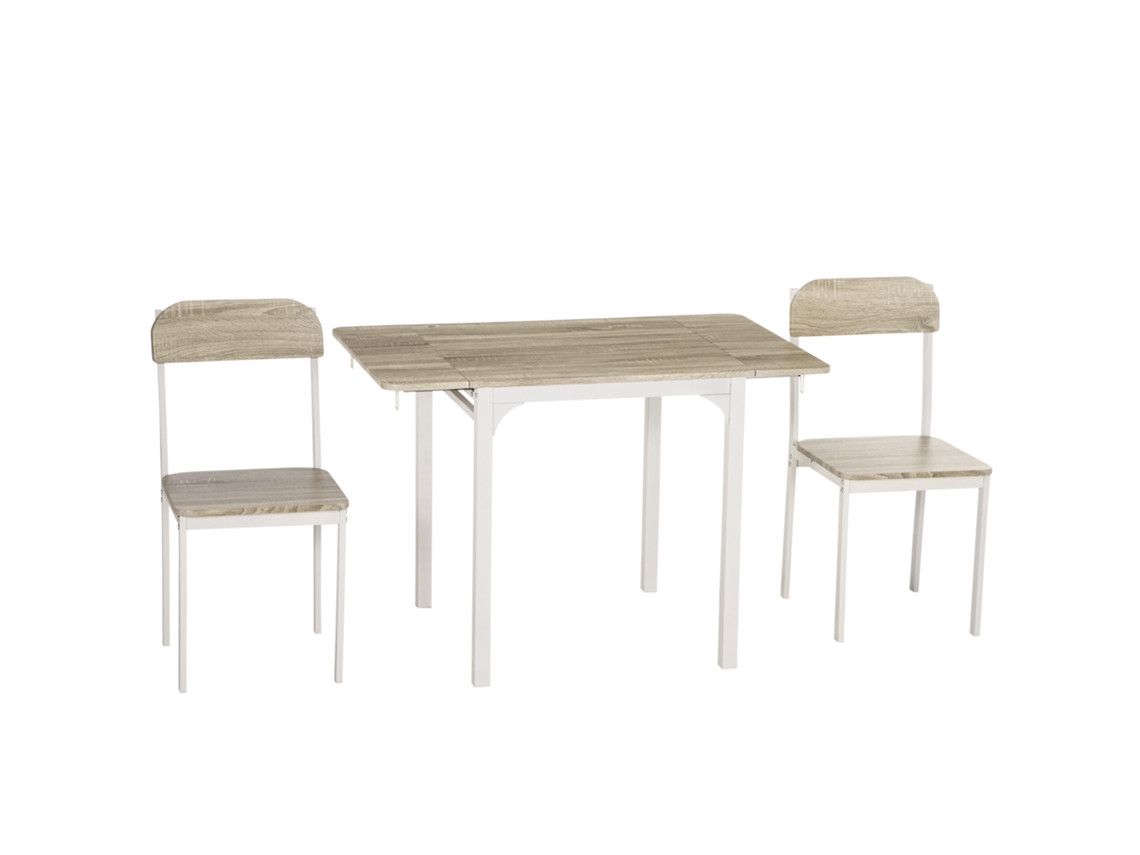 Conjunto Jantar 3p, Mesa Dobrável 120x60x75cm, 2 Cadeiras, Aço Branco.-qq