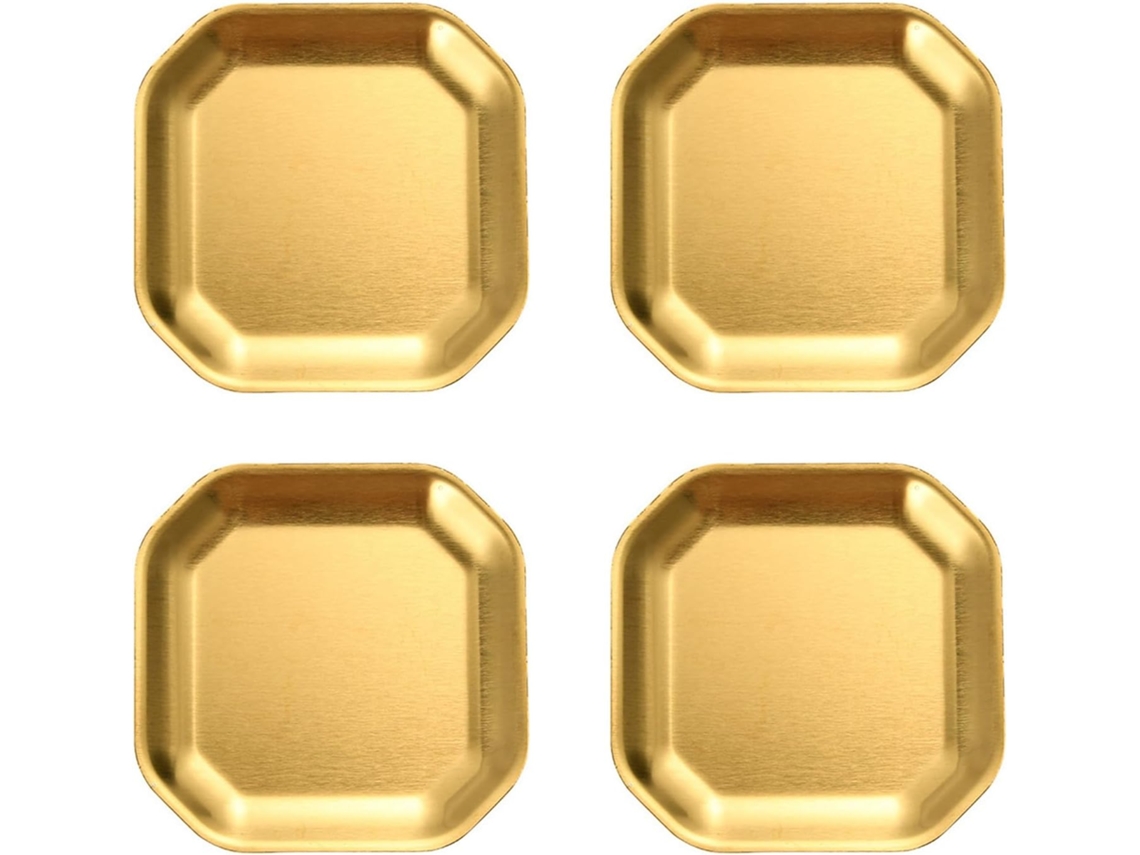 Conjunto De 4 Pratos Distintos Em Aço Inoxidável Dourado/prateado Para Uso Doméstico, Camping E Atividades.