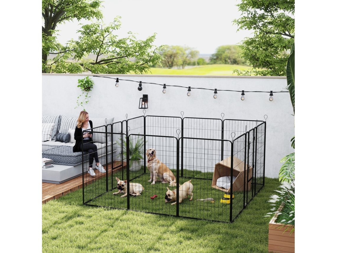 Cercadinho Para Cães Em Aço, 12 Painéis E 2 Portas, Preto 80x120 Cm - Ideal Para Uso Interno E Externo