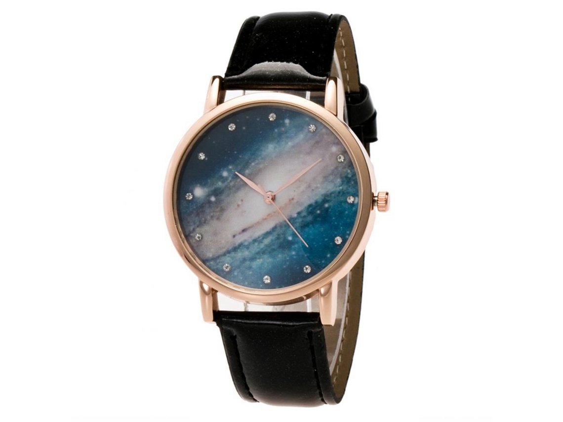 Relógio de pulso de quartzo para casal com estampa de estrela em strass, estilo casual, preto.