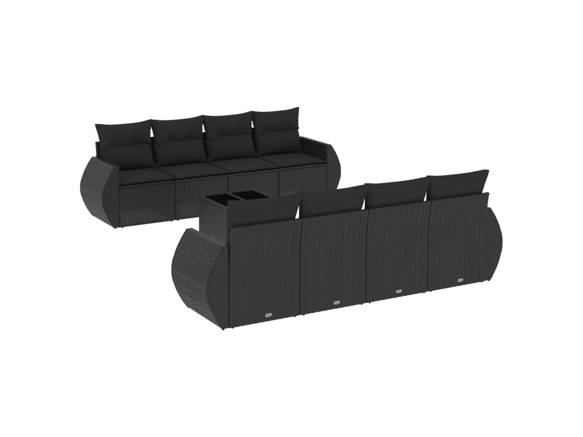 Conjunto de 9 sofás de jardim com almofadões Vime Pe Preto MAISON EXCLUSIVE (9 peças)