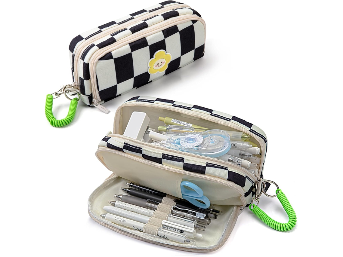 Bolsa Organizadora Escolar, com Alça, Lona, Preto, Branco, Xadrez, Escritório AQUAFORGE