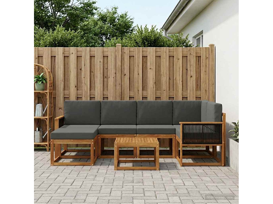 Vidaxl Conjunto De Sofás Para Exterior 7 Pcs Natural E Antracite
