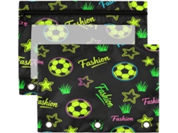 Estojo para lápis com janela transparente, bolsa grande para futebol, verde e preta, grande e resistente, com 3 furos.