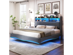 Cama Suspensa Linho 160x200 Led Usb c Cinza