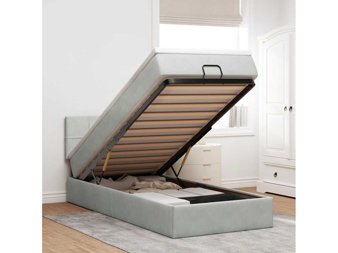 Vidaxl Estrutura Cama Otomana Colchão 90x190 Cm Veludo Cinzento Claro