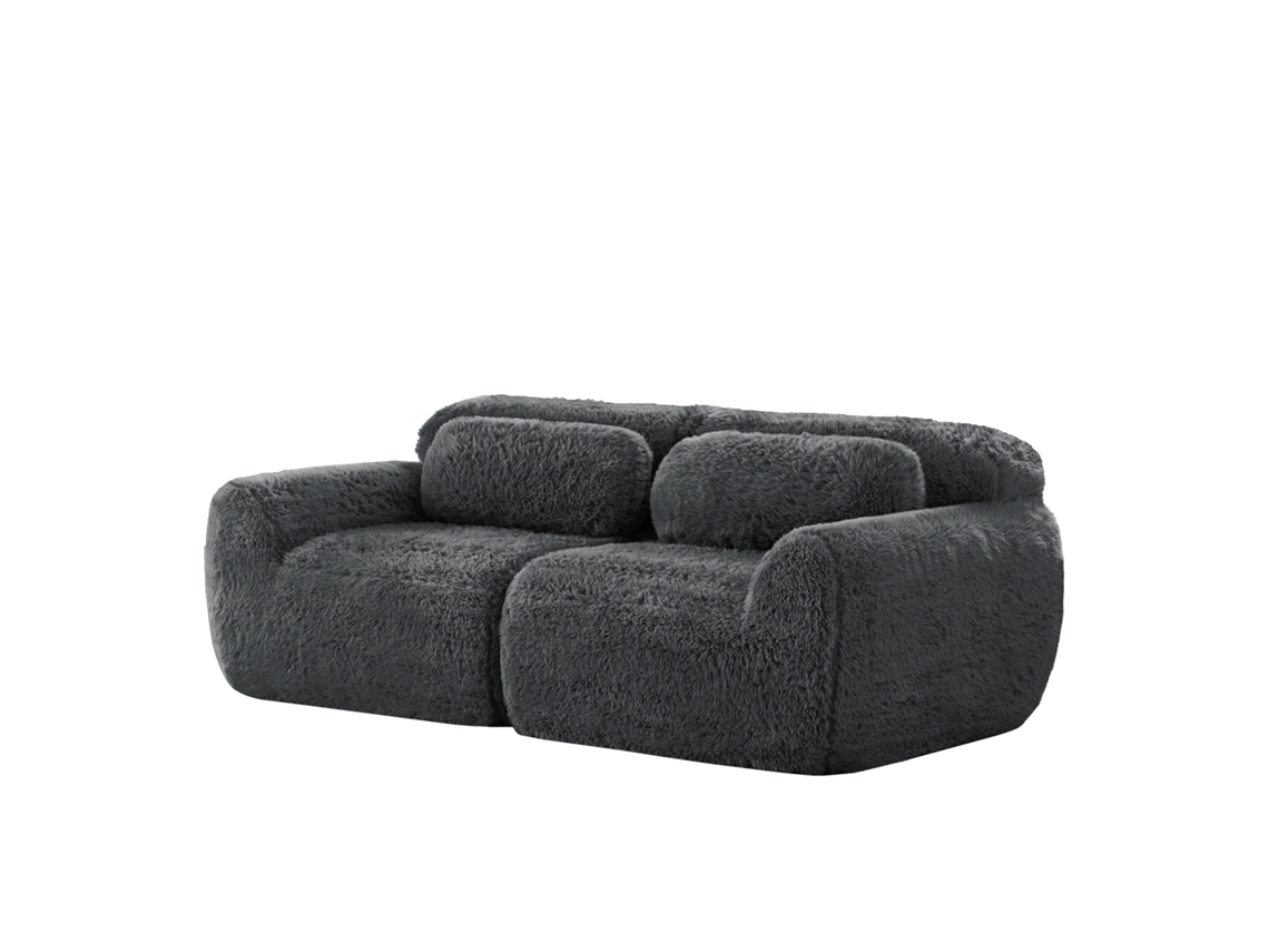 Sofá 2 Lugares Em Tecido De Pelúcia, Design Modular Sem Estrutura, Almofadas Incluídas, Confortável E Antiderrapante, Cinza.