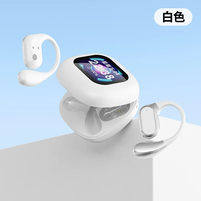 Fones De Ouvido Bluetooth 5.4 Com Clipe (brancos), Cancelamento De Ruído E Tela Sensível Ao Toque Lcd.