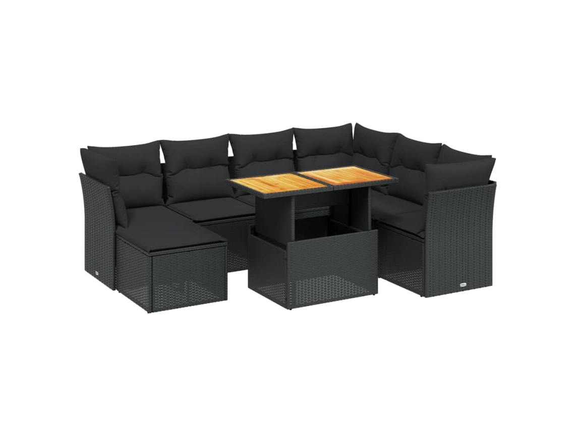 Conjunto de 8 sofás de jardim com almofadões Vime Pe Preto MAISON EXCLUSIVE (N/A)