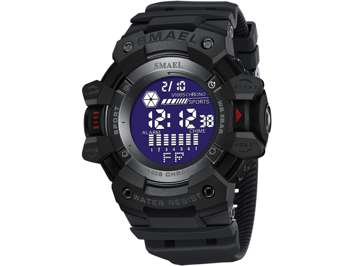 Lurelia Relógio Digital Masculino, Visor Digital, Led, Cronómetro, Alarme, Data/calendário, Aço Inoxidável, Tpu, Preto E Azul