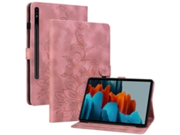 Capa de couro sintético rosa Hengrongshen para Samsung Galaxy Tab S7, S7 Fe, S8 com estampa de lírio e compartimentos para cartões.