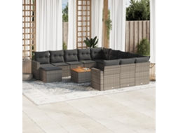 Vidaxl 13 Pcs Conjunto Sofás P/ Jardim C/ Almofadões Vime Pe Cinzento