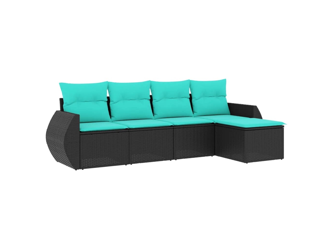 Conjunto de Sofá de Jardim de 5 Peças com Almofadas em Rattan Sintético Preto MAISON EXCLUSIVE